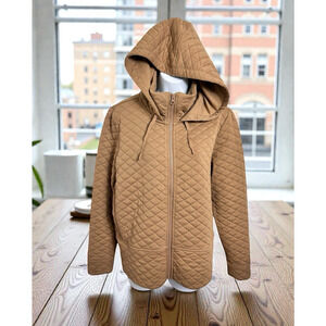 Women's DSG Brown Quilted Full Zip Jacket Sz M Pockets Hooded Casual Soft